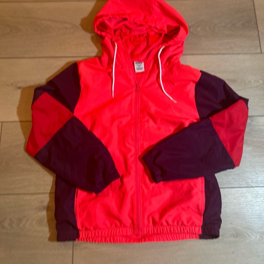 Victoria's Secret PINK Windbreaker Jacket Neon Colorblock M/L‎ Full Zup